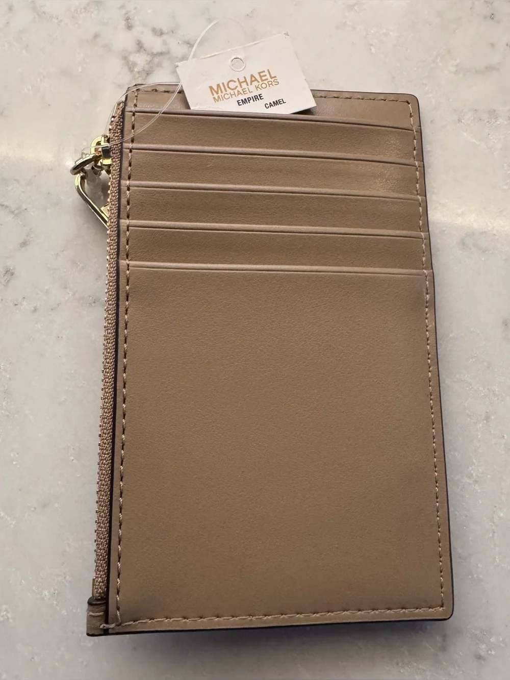 MK Signature Woven Leather Wallet-Camel